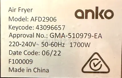 Anko AFD2906 Air Fryer 1700W (June 2022) - Good Working Condition
