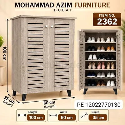 Mohammad Azim 2-Door Wooden Shoe Cabinet - 5 Shelves, Light Oak, 100x60x35cm