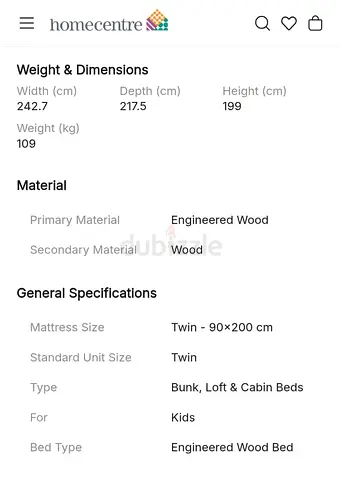 Home centre Trevor tree house twin Bed with slide and hammock (190x200 cm)