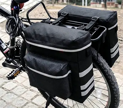 Large Double Bike Pannier Saddle Bag with Reflective Strips - Brand new, never used.