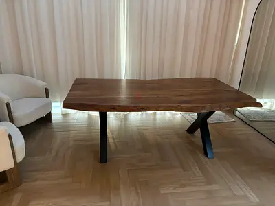 Solid Teak Live-Edge Wooden Dining Table with Metal Legs - 1x2 Metre and height 80 cm