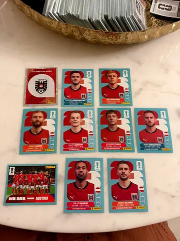 Lot of Austrian football trading stickers - team and player cards
