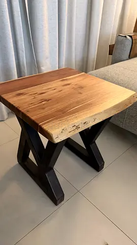 Custom-Made Solid Wood & Steel Side Table – Like New