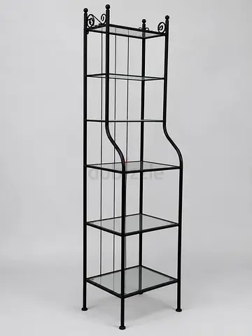 Tall Black Metal & Glass Display Shelf Unit - 5 Tiers
