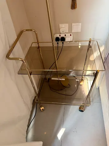 Glass and Brass Side Table with Shelf - Used, Good Condition