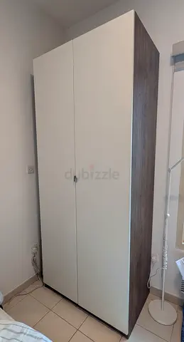 Two-door Wardrobe / Closet in White and Wood Finish - Good Condition
