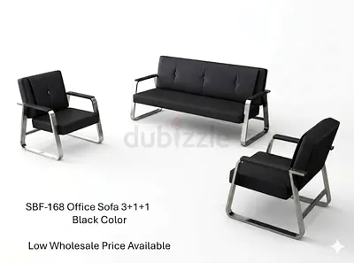 Black 3-seater Office Sofa with 2 Armchairs (SBF-168) - Modern Reception Set