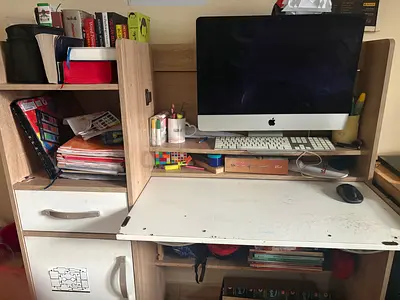 Wooden Study Desk with Shelves and Drawer