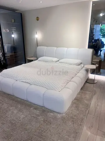 Modern Plush White Upholstered King Bed -