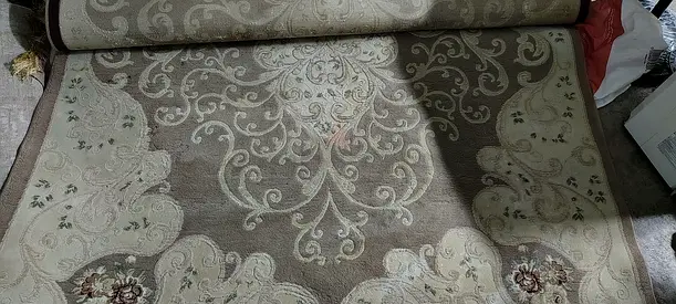 Beige Floral Large Area Rug — Good Condition
