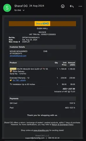 Hisense 55-inch U7K Mini-LED 4K Smart TV - Original Invoice Included