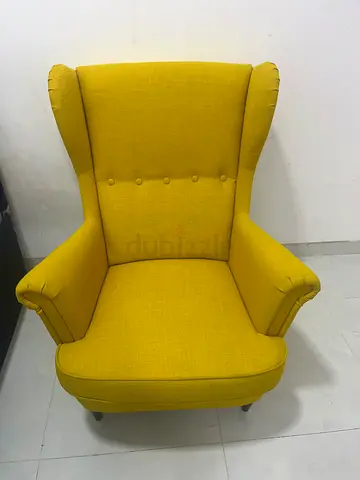 Yellow Upholstered Wingback Armchair - Good Condition