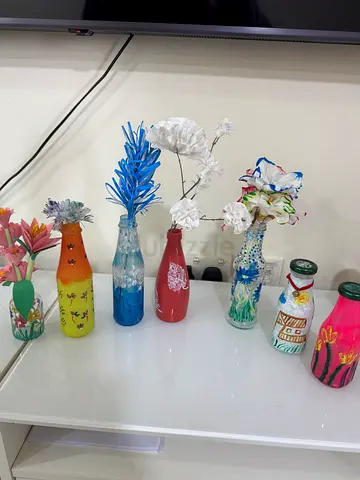 Collection of painted glass bottles
