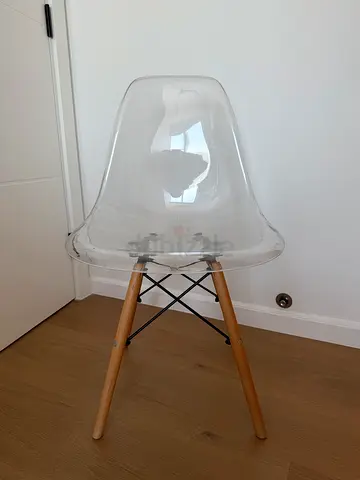Clear Acrylic Dining/Side Chair with Wooden Legs