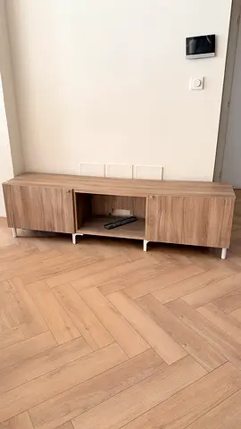Low wooden TV cabinet / media console - light oak finish