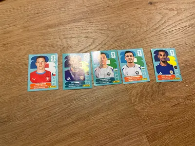 Collection of 9 Panini World Cup Sticker Cards - Mixed Players
