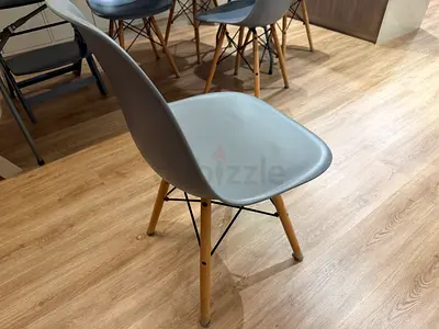 Set of 6 Modern Grey Plastic Dining Chairs with Wooden Legs
