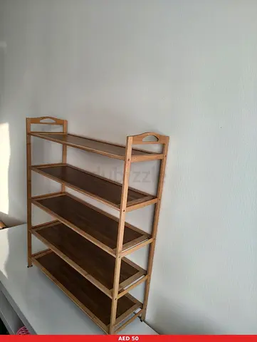Wooden 5-Tier Open Shelf Unit — Good Condition, Lightweight