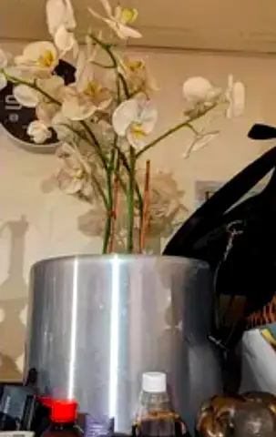 Artificial White Orchid in Silver Pot