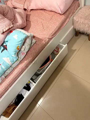 White wooden bed frame with under-bed storage drawer - single