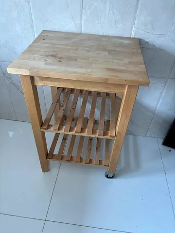 Compact wooden kitchen island trolley with wine rack and caster