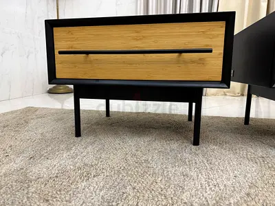 Modern Black & Bamboo Bedside Table Nightstand