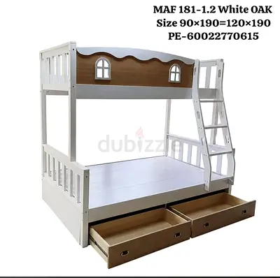White Oak Wooden Bunk Bed with Storage Drawers - 90x190 / 120x190