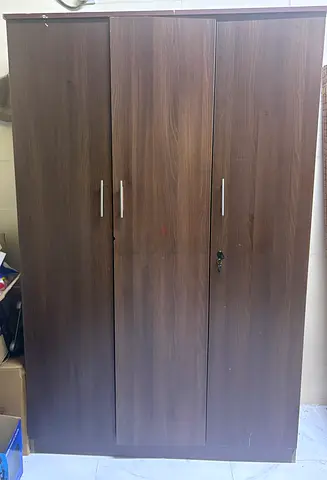 3-door Wooden Wardrobe with Lock, Good Condition