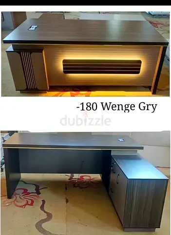 Modern Wenge Grey Office Desk with Storage and LED Accent
