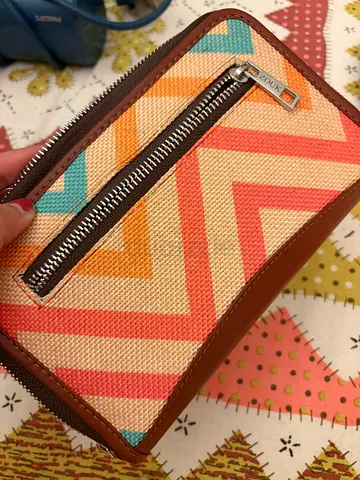 Canvas and Leather Travel Wallet with Colorful Chevron Pattern