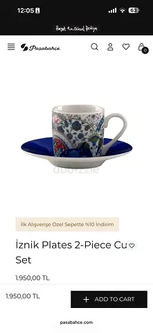 Set of 2 İznik Pattern Coffee Cups with Saucers