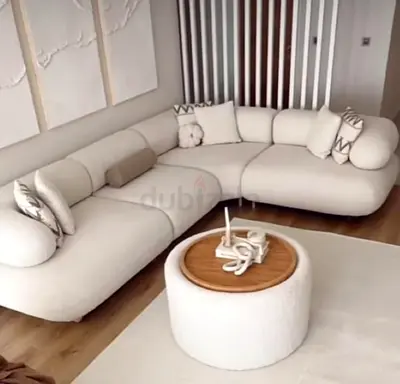 Modern L-shaped Cream Fabric Sofa — Comfortable 4-seater Corner