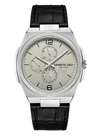 Kenneth Cole men's leather strap watch - silver dial, classic condition