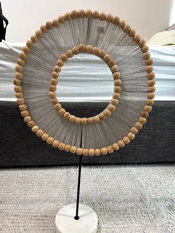 Decorative circular metal & wood tabletop sculpture / home decor