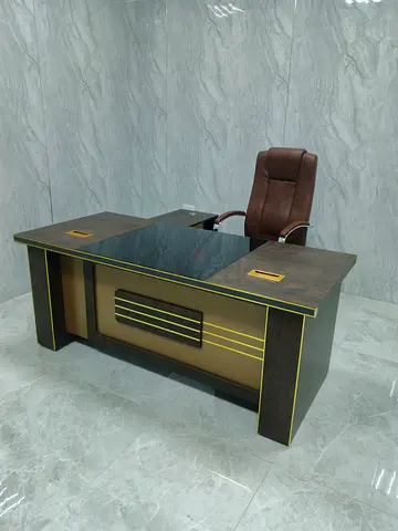 Executive Office Desk with Leather Chair - Dark Wood Finish