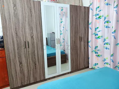 6-Door Wardrobe with Mirror - Wood Finish