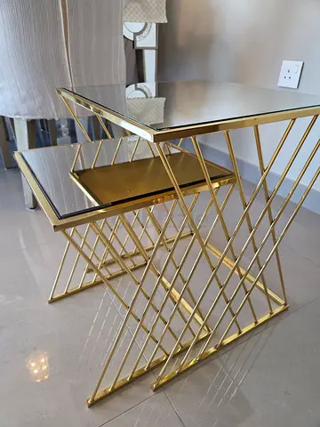 Gold Metal Nesting Side Tables with Glass Tops - Set of 2