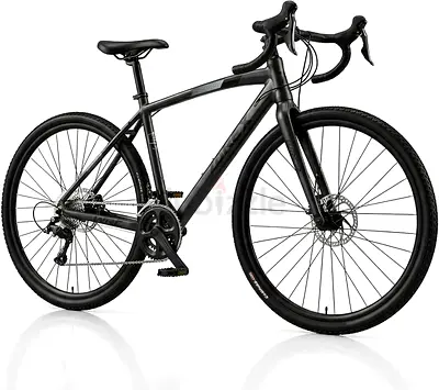 700c Road Bike, 21 Speed Dark Gray Drop Bar Bicycle, Lightweight Aluminum Alloy Frame, Disc Brake, R