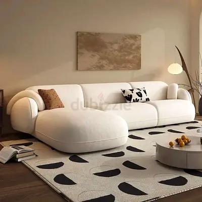 Modern L-shaped White Fabric Sofa with Chaise - Comfortable 3-Seater