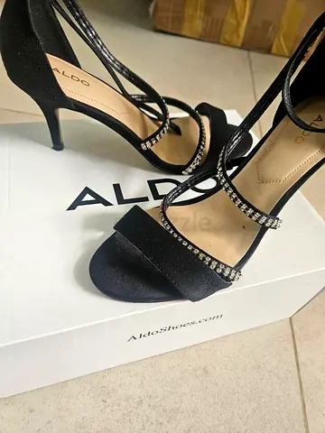 Aldo black strappy heels with crystal detailing, good condition