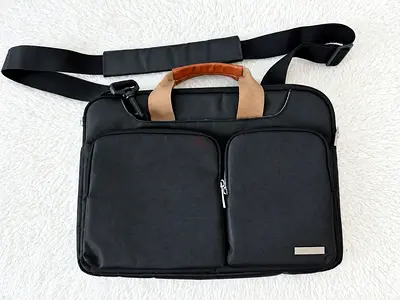 Black Laptop Bag with Shoulder Strap - Double Front Pockets