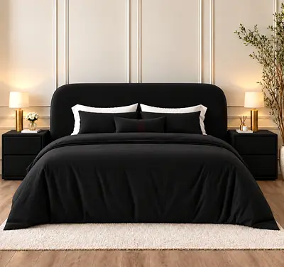 Modern Black Upholstered King Bed with Curved Headboard storage bed modern style king size bed