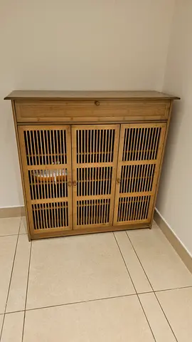 Solid Bamboo Shoe Cabinet / Storage Cabinet with Slatted Doors.