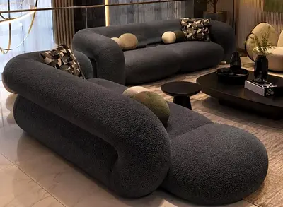 Modern Curved Bouclé 3-Seater Sofa Set in Charcoal - Like New