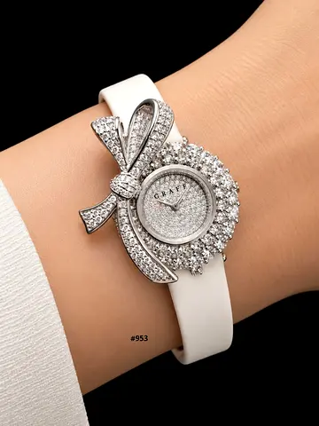 Ladies diamond bow luxury wristwatch on white strap
