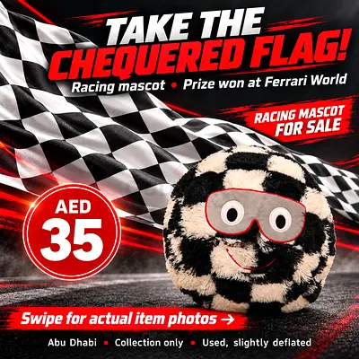 Checkered Racing Mascot – Your Race-Day Buddy!