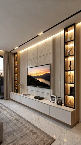 Modern built-in TV entertainment unit with display shelving
