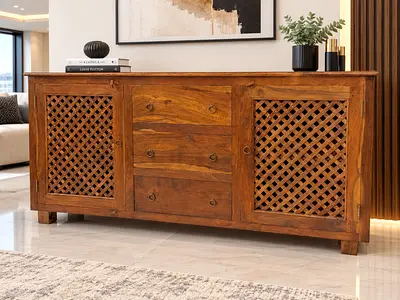 Marina Home Solid Sheesham Wood Sideboard Cabinet with Lattice Doors