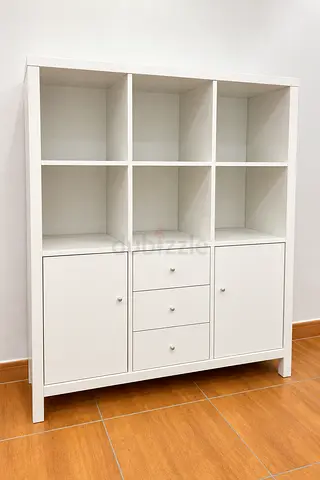White 3x3 Cube Storage Shelf with Drawers and Cabinets
