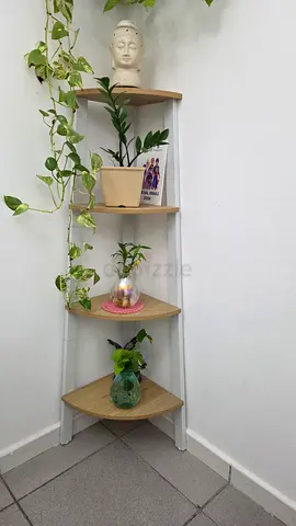 Tall 5-Tier Corner Shelf Unit - Oak & White, 125cm High